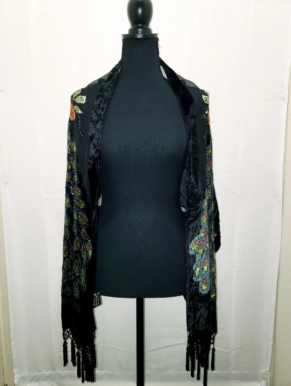 Embroidered Peacock Scarf/Shawl
